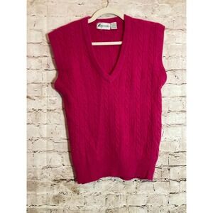 Vintage Sportables‎ Sweater Vest Small Lambswool & Angora Pink Cable Knit Preppy